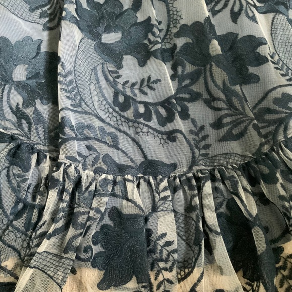 Anthropologie Vanessa Virginia Navy Blue Embroidered Lace Tulle Back Top SZ M - Picture 8 of 14